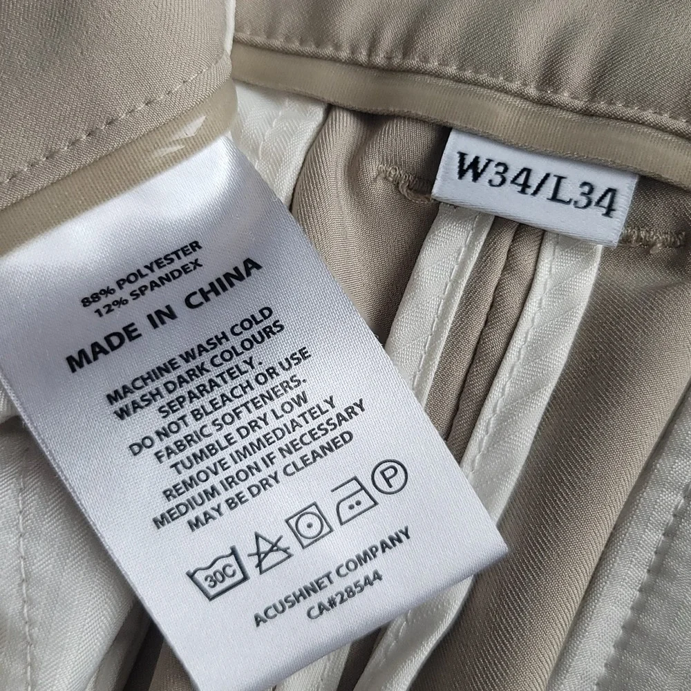 FootJoy Golf Pants Mens 34x33.5 Beige Good Performance Stretch Flat Front